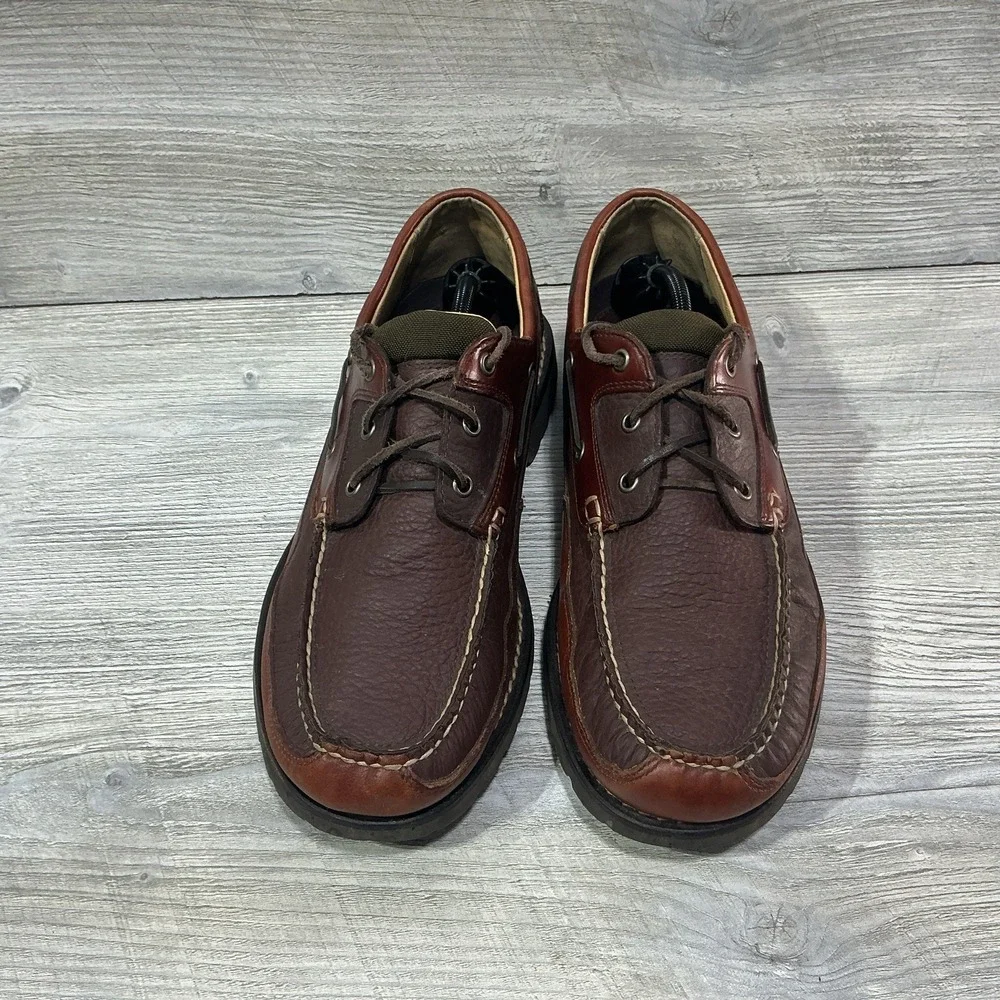 LL Bean Allagash Bison Handsewn Boat Shoes Oxford 244472 Brown Men's Size 12 EE